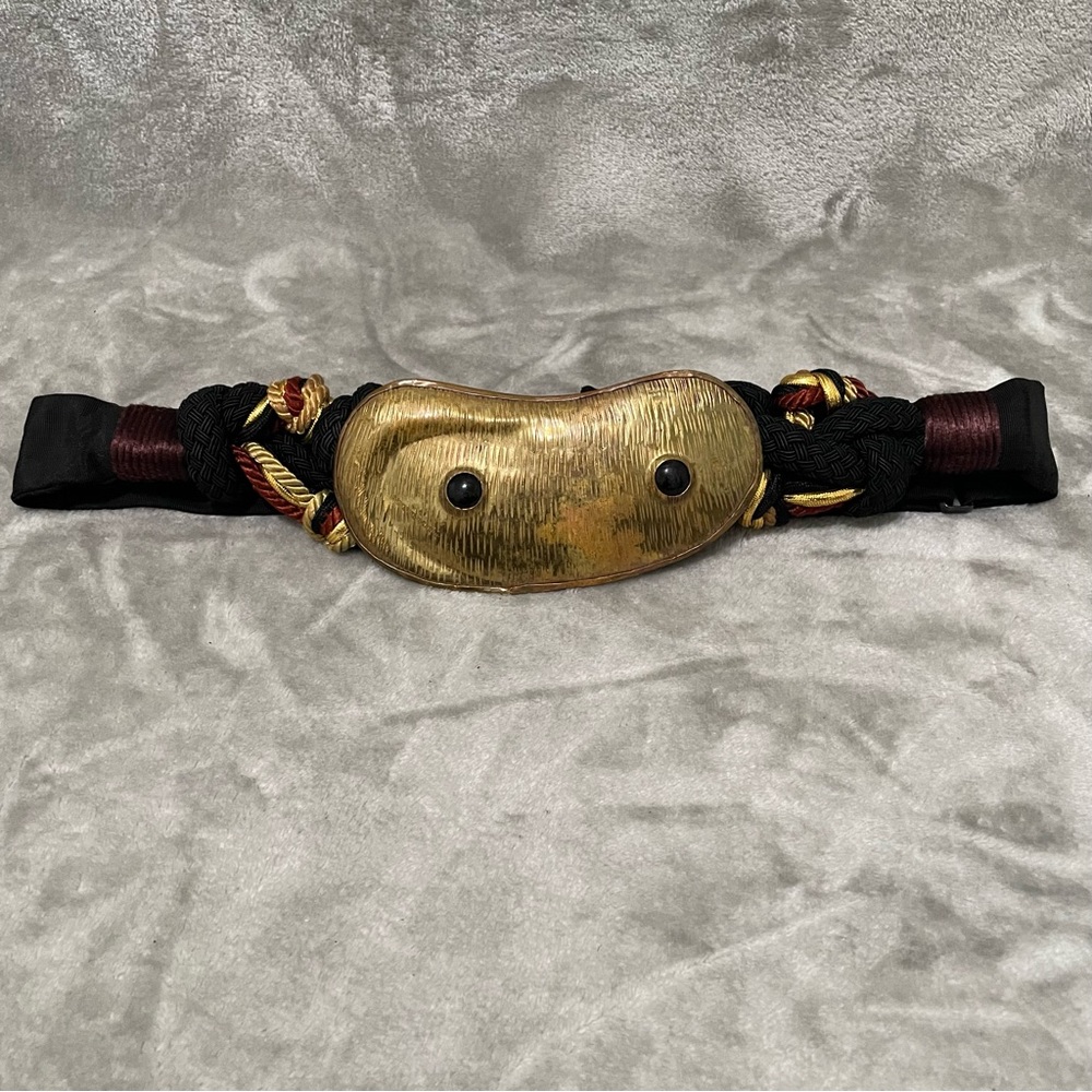 Vintage Carolyn Tanner Braided Black Belt Gold Metal Accent Statement Waist Belt - Picture 1 of 10